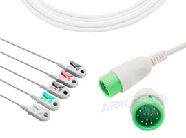 A510C-EC1 Comen Compatible une pièce 5-plomb ECG câble pince, AHA 12pin